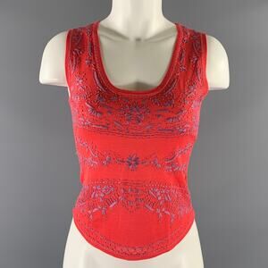 ETRO Size 4 Lavender Coral Silk Embroidered Tank Casual Top